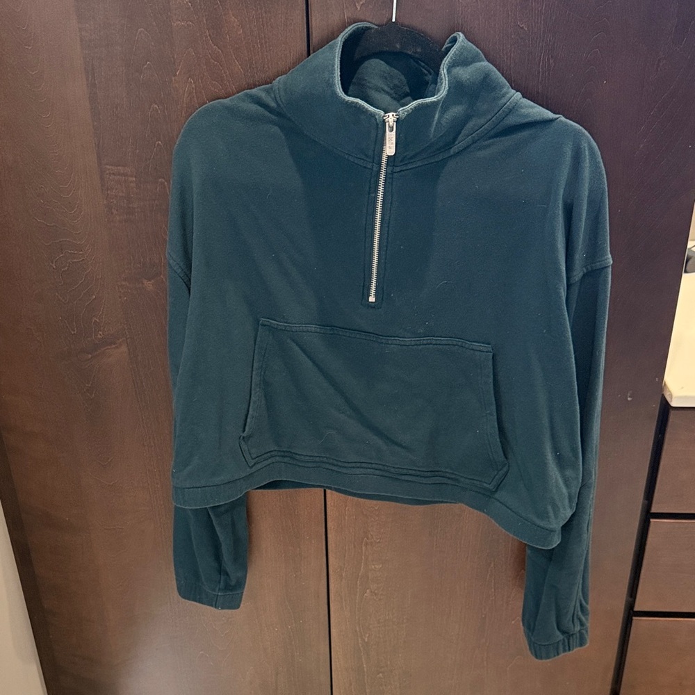 Blue Oversized Crop Long Sleeve Hoodie